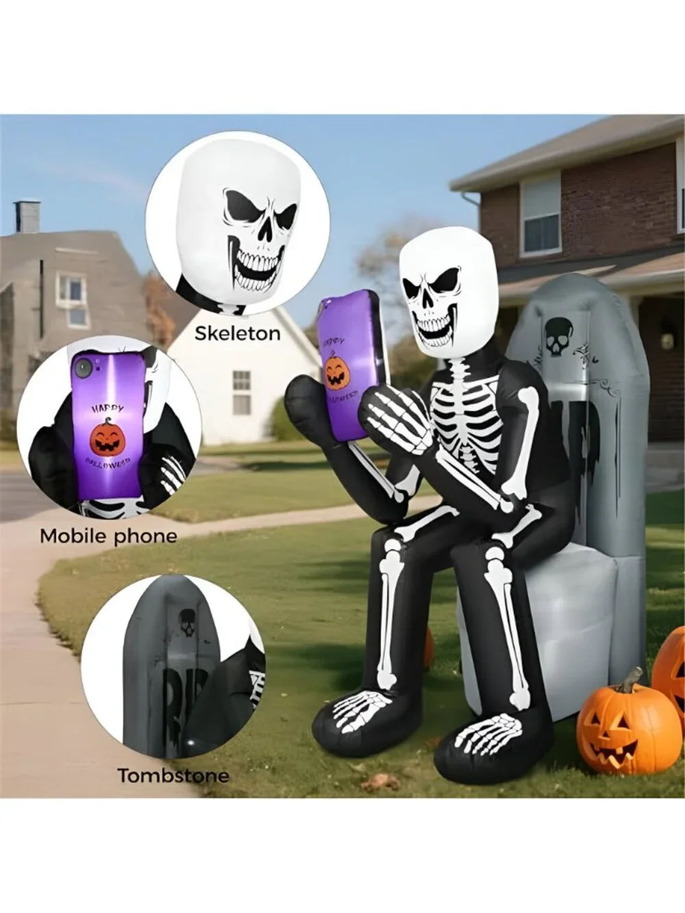6 FT Halloween Inflatable Outdoor Decoration Skeleton & Tombstone
